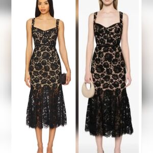 NWT Self Portrait Revolve Fine Lace Midi Dress Black Nude Size 4 Bustier